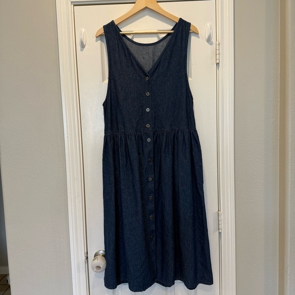 Vintage Jean Midi Dress Women’s Large Blue Jumper Pockets Buttons Cottagecore 90 - Picture 2 of 11